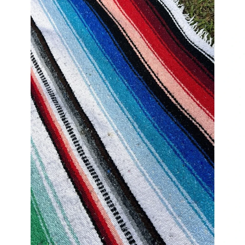 Vintage Wool Multicolor‎ Aztec Striped Throw Blanket 77